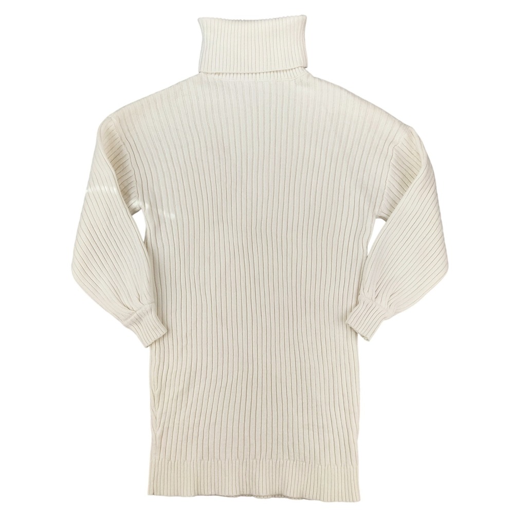 Unbranded Sweater Women S White Turtleneck Ribbed Knit Longline Pullover
